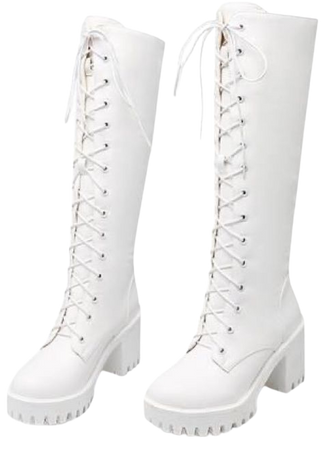 White lace up high top combat boots
