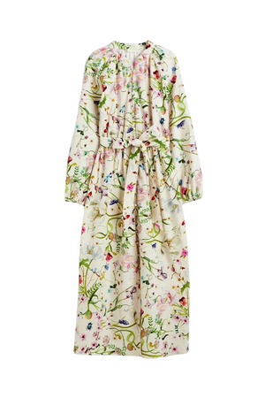 Linen-blend Dress - Cream/floral - Ladies | H&M US