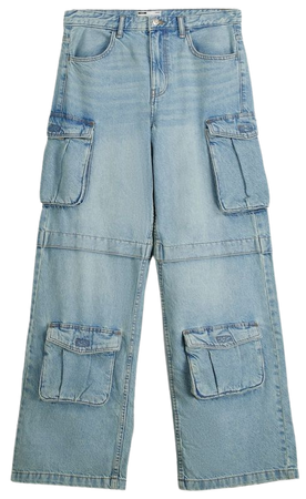 Multi-pocket cargo jeans - Denim - Women | Bershka