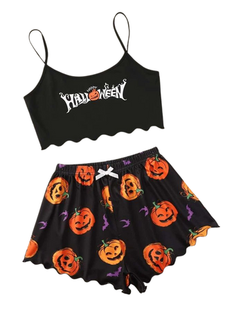 Plus Halloween & Letter Graphic Knot Front Pajama Set | SHEIN USA