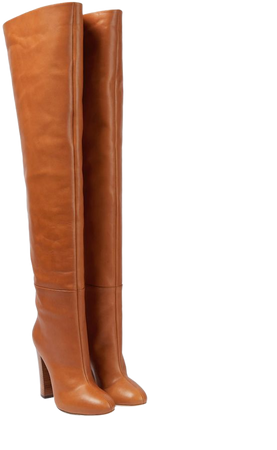Leather Knee High Boots in Beige - Giambattista Valli | Mytheresa