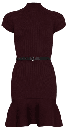 Funnel Neck Knitted Flippy Mini Dress | Karen Millen