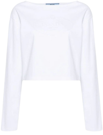 Prada embossed-logo Croppped Sweatshirt long sleeve  - Farfetch