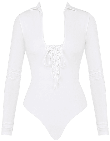 Clothing : Bodysuits : Mistress Rocks 'Maverick' White Jersey Lace Up  Bodysuit
