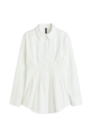 Tapered-waist Poplin Shirt - White - Ladies | H&M US