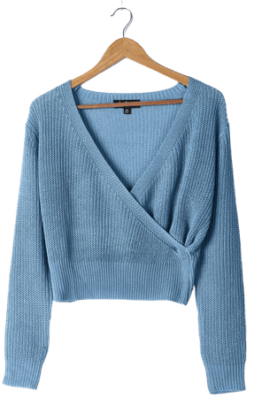 Slate Blue Sweater - Reversible Sweater - Surplice Sweater - Lulus