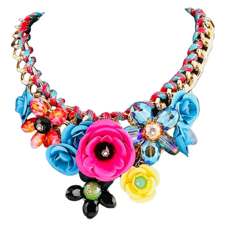Hot Pink & Blue Flower Necklace