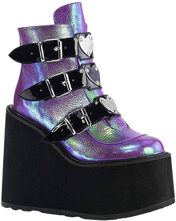 Amazon.com: Simayixxch Women's Platform Boots Round Toe Thick Wedge Heels Multicolor Motorcycle Boots Buckle Strap Party Ankle Boots Purple: Clothing