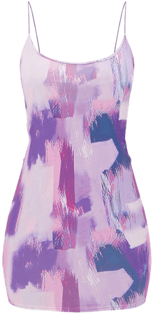 PLT Lilac Abstract Spaghetti Strap Bodycon Dress