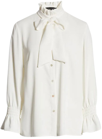 Ming Wang Ruffle Tie Neck Blouse | Nordstrom