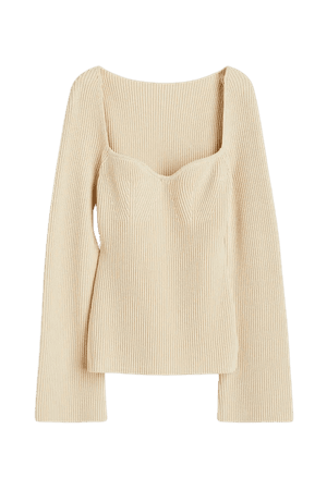 Rib-knit Top - Light beige - Ladies | H&M US