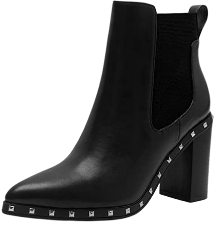 Amazon.com | Women's Ankle Boots Pointed Toe Chelsea Boots Elastic Gore Heeled Boots Black | Ankle & Bootie