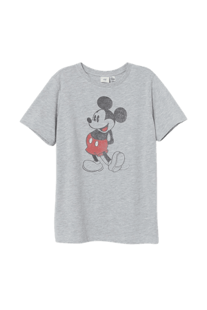 T-shirt with Motif - Lt. gray melange/Mickey Mouse - Ladies | H&M US