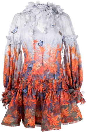 Shop purple & orange Zimmermann floral-print balloon-sleeved dress with Express Delivery - Farfetch