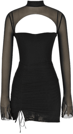 Clothing : Mini Dresses : 'Cecilia' Black Mesh Cutout Mini Dress