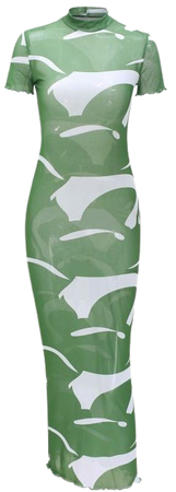 Patterned Sheer Mesh Slinky Midi Dress In GREEN | ZAFUL 2023