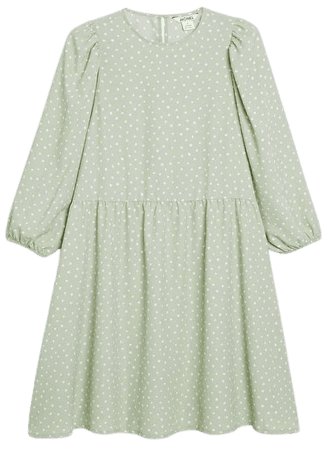 Balloon sleeve mini dress - Green with polka dots - Mini dresses - Monki WW
