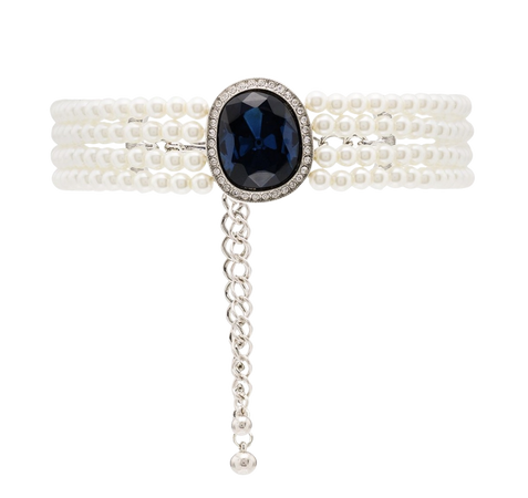 Kenneth Jay Lane gold tone crystal pearl embellished necklace