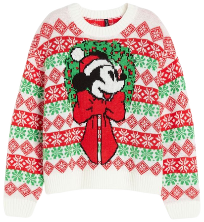 Jacquard-knit Sweater - Red/Mickey Mouse - Ladies | H&M US