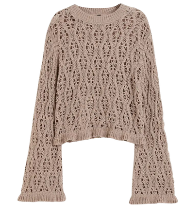 Ruffle-trimmed Pointelle-knit Sweater - Taupe - Ladies | H&M US
