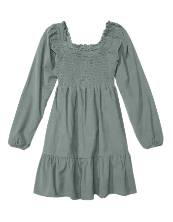AE Long-Sleeve Smocked Corduroy Mini Dress