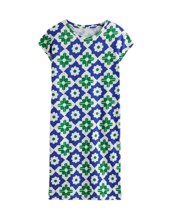 Leah Jersey T-shirt Dress - Green, Geometric Stamp | Boden US