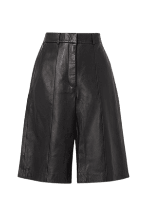 Nora Pleated Leather Shorts - Black