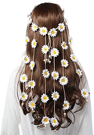 Amazon.com: Flower Hippie Headband Floral Crown - AWAYTR Behemain Sunflowers Beads Adjust Flower Headdress Hair Accessories (Yellow) : Clothing, Shoes & Jewelry