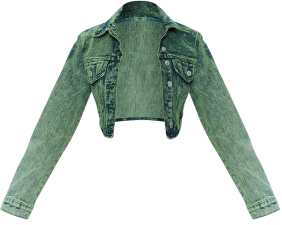 Vintage Wash Green Tint Dipped Hem Denim Jacket | PrettyLittleThing USA