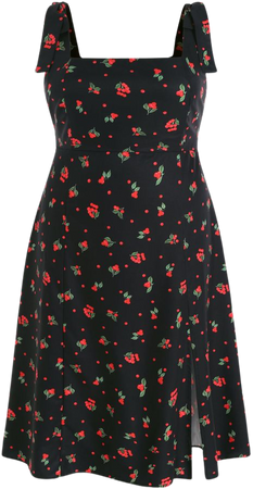 Cherry Pattern Slit Maxi Dress Curve & Plus - Cider
