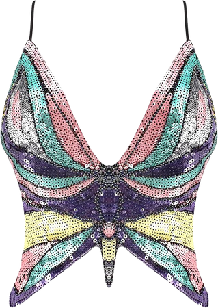 Amazon.com: Mocure Womens Glitter Sequin Butterfly Crop Top Low-Cut Tank Top Rave Tube Vest Top for Belly Dance Costume Outfits: Clothing, Shoes & Jewelry