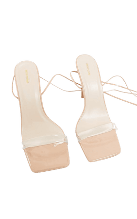 Nude Wide Fit Clear Strap Lace Up Heeled Sandals | PrettyLittleThing USA