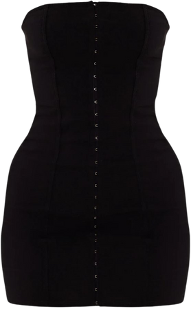 Black Stretch Woven Hook & Eye Bandeau Bodycon Dress | PrettyLittleThing USA