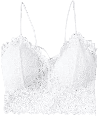 SheIn Women's Sexy Strappy Crisscross Back Scalloped Lace Bralette at Amazon Women’s Clothing store