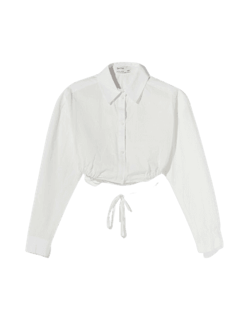 Cropped poplin shirt with tied detail - Shirts and blouses - Woman | Bershka