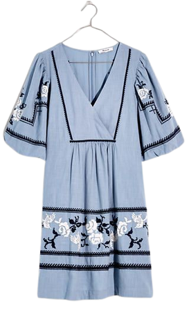Embroidered Foldover V-Neck Mini Dress