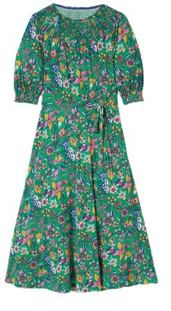 Smocked Neck Jersey Midi Dress - Highland Green Floral | Boden US