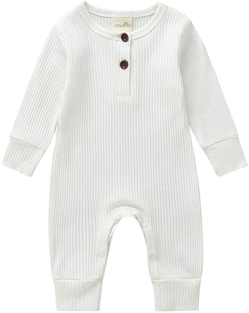 Amazon.com: Kuriozud Newborn Infant Unisex Baby Boy Girl Sleeveless Button Solid Knitted Romper Bodysuit One Piece Jumpsuit Summer Outfits Clothes (Long Sleeve one Piece White, 0-3 Months): Clothing
