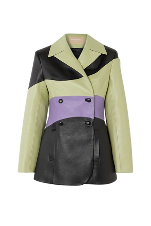 Light green Color-block double-breasted faux leather blazer | MATERIEL | NET-A-PORTER