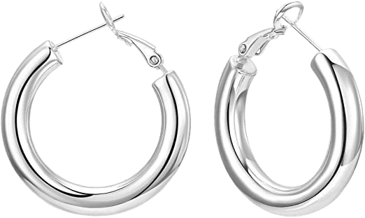 Amazon.com: sovesi Chunky Silver Hoop Earrings for Women, 14k White Gold Hoop Earrings with 925 Sterling Silver Post Chunky Silver Hoops for Women 25mm: Clothing, Shoes & Jewelry