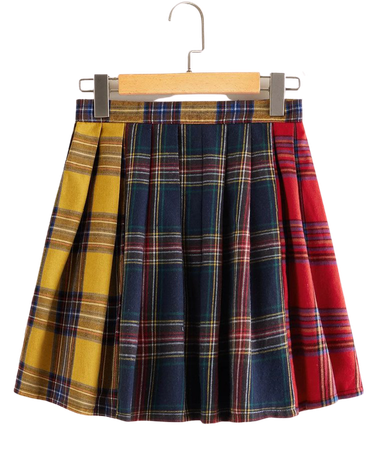 Tartan Color-block Pleated Skirt | SHEIN
