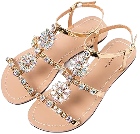 Amazon.com | ZAIXO Women`s Summer Bohemia Diamond Flat Sandals Lady Casual Beach Rhinestone Shining Boho Shoes Plus Size Peep Toe Slippers Women Sandals (Color : Golden, Shoe Size : 12) | Flats