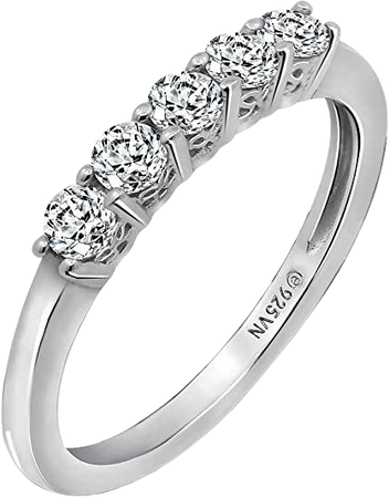 Amazon.com: Amazon Collection Platinum Plated Sterling Silver Infinite Elements Cubic Zirconia Round Cut 5 -Stone Ring, Size 8 : Clothing, Shoes & Jewelry