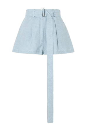 Belted Linen Shorts - Sky blue