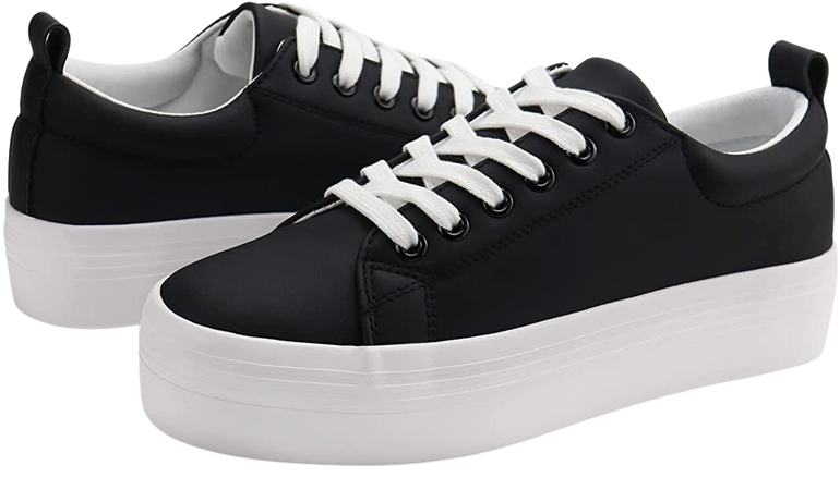 Amazon.com | JABASIC Women Lace Up Platform Sneakers Comfortable Casual Fashion Sneaker Walking Shoes (6,Black/White) | Walking