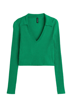 Collared Rib-knit Top - Green - Ladies | H&M US