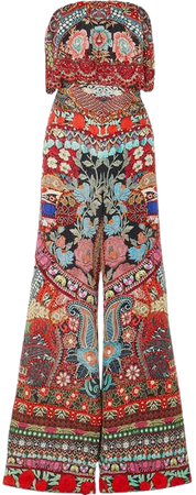 Embellished Printed Silk Crepe De Chine Jumpsuit - Red