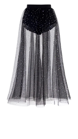 Modegal Women's Sheer Mesh 2 in 1 Glitter Sequin Elasticized High Waist A Line Party Maxi Skirt