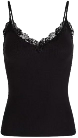 Ribbed Fitted V-neck Lace Trim Cami | Express