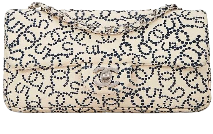 Chanel Cream Canvas Graphic 'Icon CC & No.5' Print Flap Bag Small - What Goes Around Comes Around